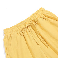 Ladies Cotton Elastic Waisted Pants Women Tapered Trousers Pockets Summer Solid Color Casual Bottom
