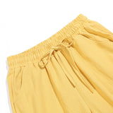 Ladies Cotton Elastic Waisted Pants Women Tapered Trousers Pockets Summer Solid Color Casual Bottom