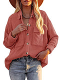 Women Long Sleeves Corduroy Button Cardigan Casual Loose Blouses Shirt Tops