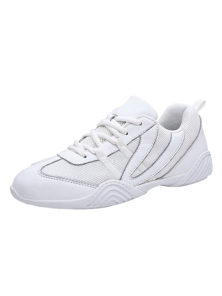 Ferndule Girls Breathable Round Toe Dance Sneakers Competition Lightweight Lace Up Training Cheer Shoes White 2Y