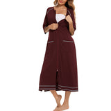 Lumento Women Pajamas Zipper Front Nightgown Full Length Lounge Dress with Pockets