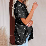 Women's Star Printed Button Up Shirt Lapel V-neck Bat Short-sleeve Blouse Shirt