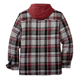 Men's Plaid Stripes Print Jacket Zip Top Hooded Long Sleeve Coat Thicken Coat