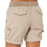 Women's Cotton Linen Wide Leg Cargo Shorts Casual Multi Pockets Loose Fit Shorts