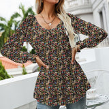 Women Long Sleeve Pleated Shirt Casual Loose Tunic Tops Ruffled Floral Print Blouses