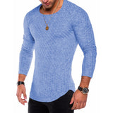 Men Crew Neck Solid Color Long Sleeve Tops Casual Slim Fit T-Shirt Blouse Tunic