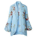 Lady Lace Hollow Flowers Flared Sleeve Open Front Outwear Casual Light Smock Top