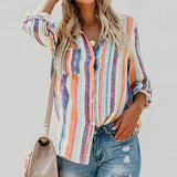 Women's Button Down Shirts Casual Long Sleeves Lapel Collar Striped Print Blouse Vertical