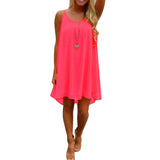 Plus Size Ladies Casual Summer Short Dresses for Women Sleeveless Strap Loose Asymmetrical Hem Mini Dress