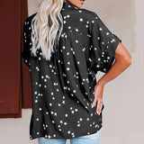 Womens Short Sleeve Button Down Shirt Blouse Loose Fit Pocket Casual V-Neck Tops