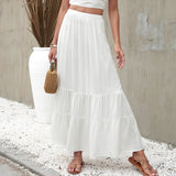 Womens Summer Casual Boho Elastic High Waist Skirts Pleated A Line Swing Beach Maxi Skirt