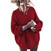 Women's Bat Long Sleeve Loose Knit Sweater Crew Neck Solid Color Pullover Tops