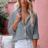 Women's Solid Long Sleeve Shirt Tops Casual Loose Pocket Cardigan Blouse Tunic