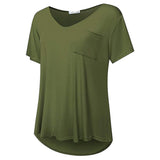 Women Casual Oversized V Neck Short Sleeves Tops T-Shirt Blouses Pullover Pocket