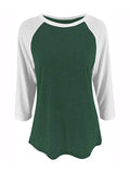 Women Color Matching Crew Neck 3/4 Sleeve T-Shirt Pullover Blouse Tops Tunic Tee