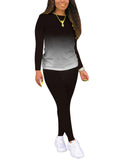 Women Long Sleeve Gradient Color Lounge Wear Set Casual Soft Two Piece Tracksuit