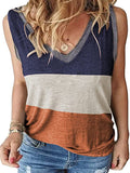Women Color Block Tank Tops Sleeveless V Neck Summer Casual Tee Shirt Loose Tees