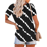 Stripe Tunic Tops for Women Summer Button Up Short Sleeve Tie-dye T-Shirt Blouse