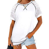 Women Solid Hollow Crew Neck Tops Short Sleeve T-Shirt Casual Pullover Loose Blouse Summer Tee Shirt Side Slit