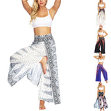 Women's Bohemia Yoga Pants Baggy Loose Split Wide Leg Long Trousers Flower Decor