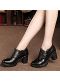 Women's Casual Zipper Lace Platform Mid-Heel Round Toe Oxfords Dress Shoes
