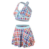 Women Sexy Swimwear V Neck Sleeveless Skirt Set Bow Tie Casual Bathing Suit High Waist Backless Swimdress Ruffle Hem Holiday Summer