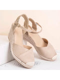 Womens Platform Espadrille Wedges High Heel Sandals with Ankle Strap Buckle Up Shoes