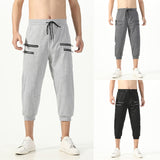 Men Drawstring Waist Jogger Casual Capri Pants Sport Fitness Pants