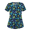 Women's Floral Printed V-Neck Tops Short Sleeve Pockets Casual T-Shirt Blouse