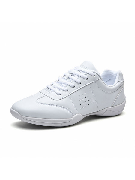 Ferndule Unisex Comfort Round Toe Cheerleading Shoe Dancing Non Slip Dance Sneakers Competition Breathable Lace Up White