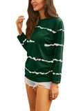 Women's Stripe Print Scoop Neck Loose Fit Long Sleeve T Shirt Pocket Casual Tops