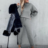 Solid Color Women's Long Sleeves Jumper Tracksuit Set Casual 2-Piece Lounge Wear