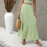 Womens Summer Casual Boho Elastic High Waist Skirts Pleated A Line Swing Beach Maxi Skirt