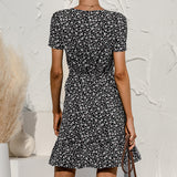 Women's Ruffle Sleeve Dresses Summer Sexy V Neck Floral Print Boho Beach Dress