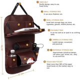 Car Backseat Organizer with Tablet Holder，9 Storage Pockets PU Leather Car Storage Organizer with Foldable Table Tray Car Seat Back Protectors Kick Mats Travel Accessories