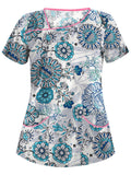 Women's Floral Printed V-Neck Tops Short Sleeve Pockets Casual T-Shirt Blouse
