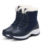 Women's Snow Boots Mid Calf Waterproof Lace-Up Plush Lined Winter Shoes