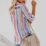 Women's Button Down Shirts Casual Long Sleeves Lapel Collar Striped Print Blouse Vertical