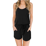 Women's Solid Sleeveless Belted Short Jumpsuit Playsuit Loungewear Short Pants