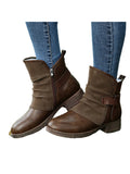 Winter Ankle Boots for Women Warm Anti Slip Chunky Side Zip Shoes  Mid Calf Leather Booties