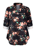 Women Floral Printed V Neck Long Sleeve T-Shirt Pullover Blouse Tops Tunic Tee
