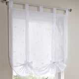 1pc Slot Top Rod Pocket Embroidery Floral Short Window Curtain Tie Up Voile Window Drape Sheer Cafe Tier Tulle Kitchen Scarf Bathroom Valance