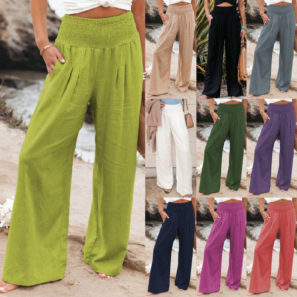 Womens Loose Fit Casual Pants Elastic Waist Yoga Summer Beach Pants with Pockets