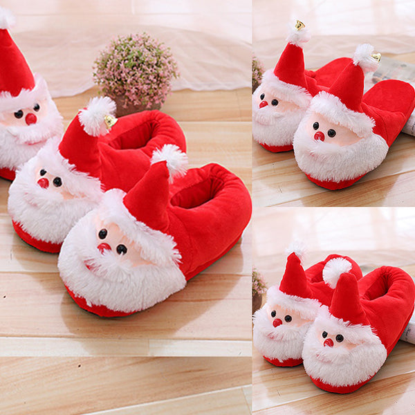 Unisex Christmas Santa Claus Slippers Plush Slipper Floor Indoor Shoes With Bell
