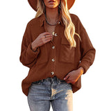 Women Long Sleeves Corduroy Button Cardigan Casual Loose Blouses Shirt Tops