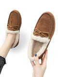 Bowknot Loafers for Women Winter Warm Moccasins Slippers Faux Fur Lined Casual Flat Shoes Indoor & Outdoor