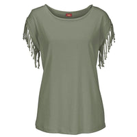 Plus Size Women Summer Short Sleeve Tassel Casual Tops Blouses Solid T-Shirt Bodycon Scoop Neck Shirt