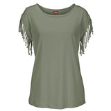 Plus Size Women Summer Short Sleeve Tassel Casual Tops Blouses Solid T-Shirt Bodycon Scoop Neck Shirt