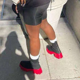 Women Ladies Casual Chunky Heel Shoes Platform Slip On Sock Fashion Sneakers