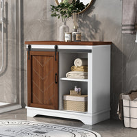 CUH Bathroom Storage Cabinet, Farmhouse Freestanding Accent Cabinet, Sliding Barn Door, Thick Top, Adjustable Shelf, Kitchen Buffet Entryway Table, Thick MDF Board